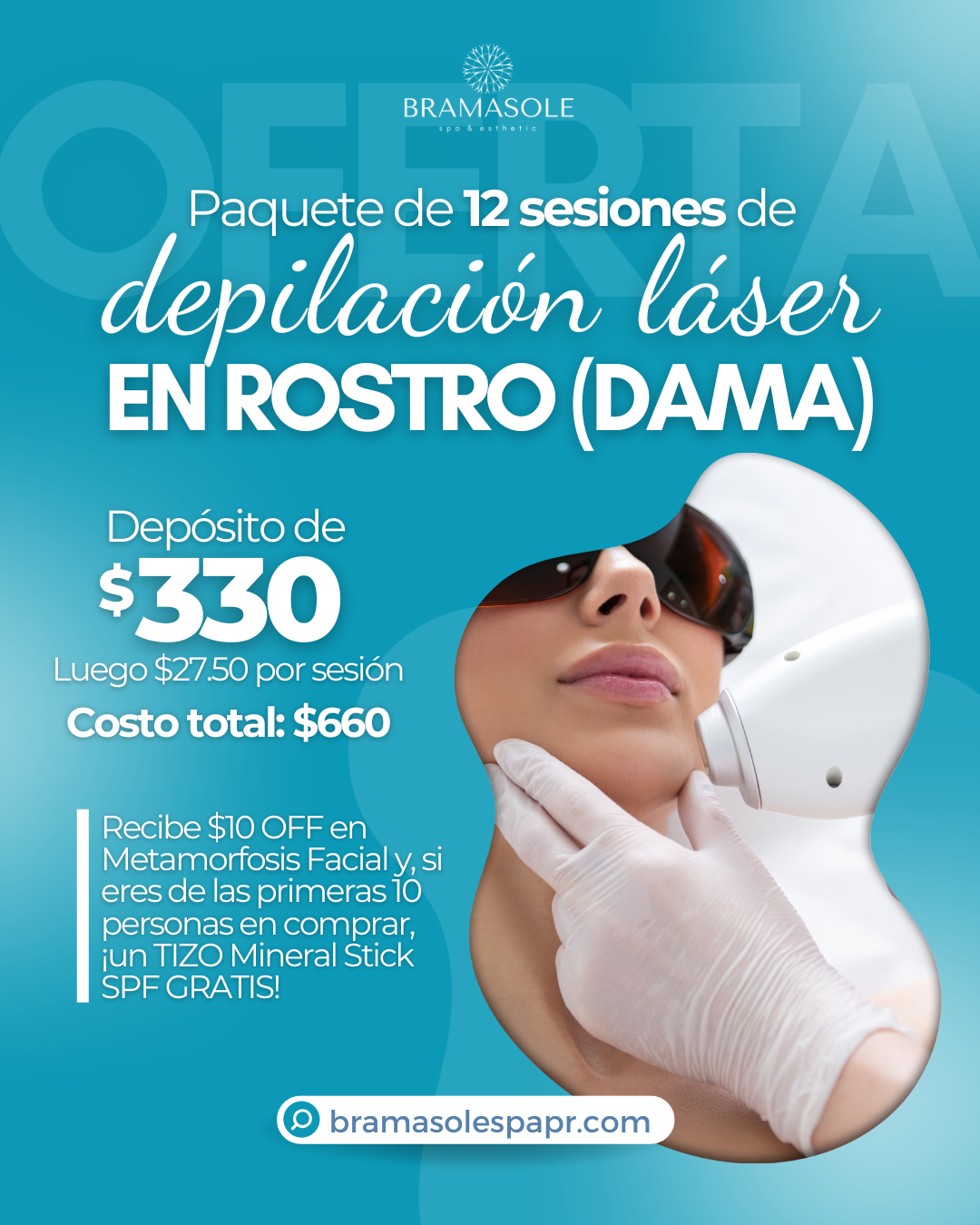Paquete de Depilación Láser de 12 sesiones en Rostro (Dama)