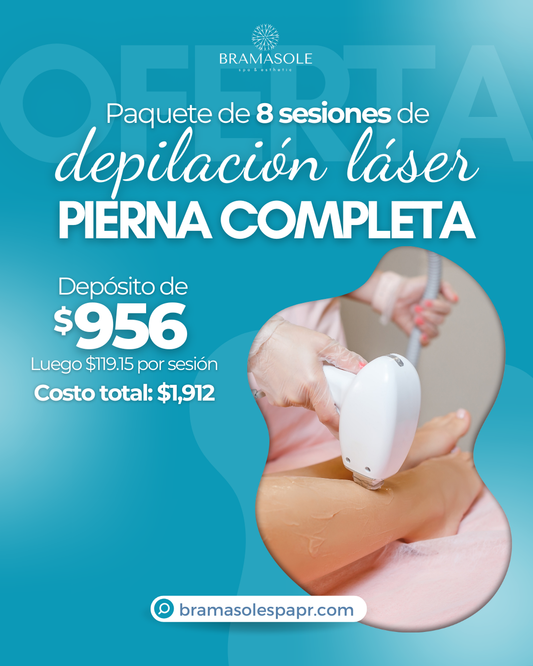 Paquete de 8 sesiones de Depilación Láser en Pierna Completa