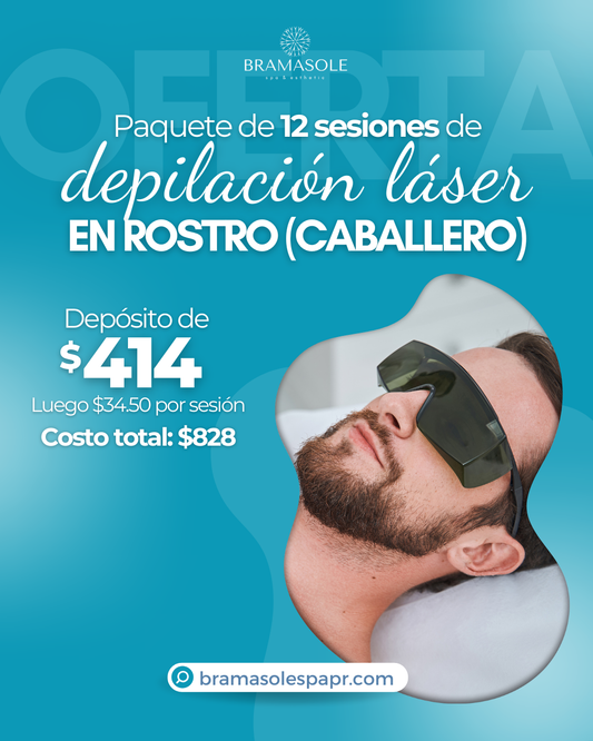 Paquete de 12 sesiones de Depilación Láser en Rostro (Caballero)