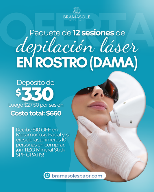 Paquete de Depilación Láser de 12 sesiones en Rostro (Dama)