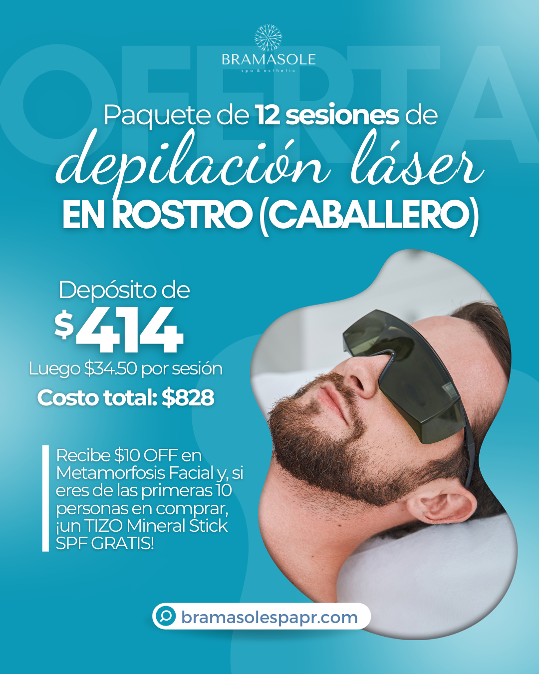 Paquete de 12 sesiones de Depilación Láser en Rostro (Caballero)