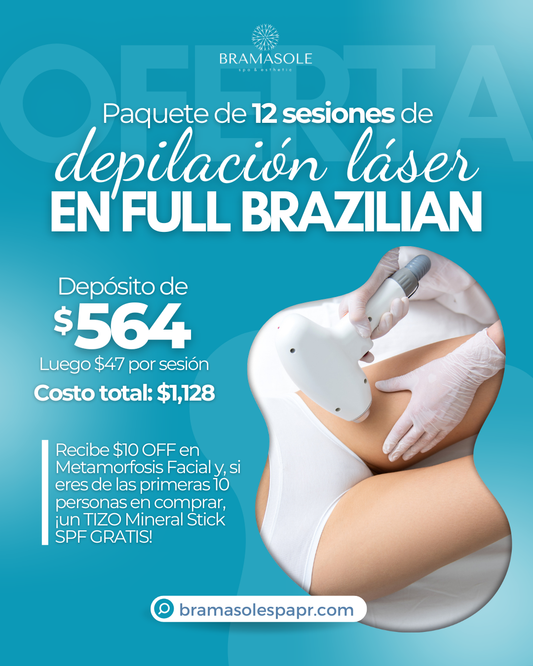 Paquete de 12 sesiones de Depilación Láser en Full Brazilian