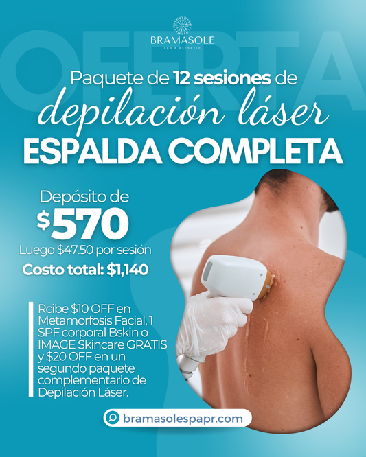 Paquete de 12 sesiones de Depilación Láser en Espalda Completa
