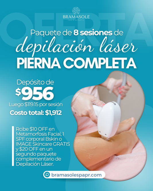 Paquete de 8 sesiones de Depilación Láser en Pierna Completa