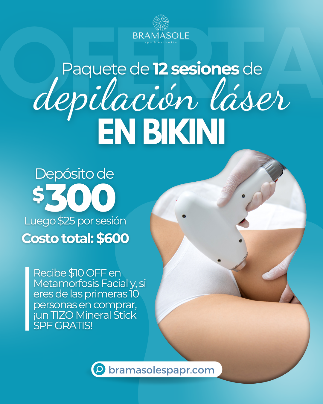 Paquete de 12 sesiones de Depilación Láser en Bikini